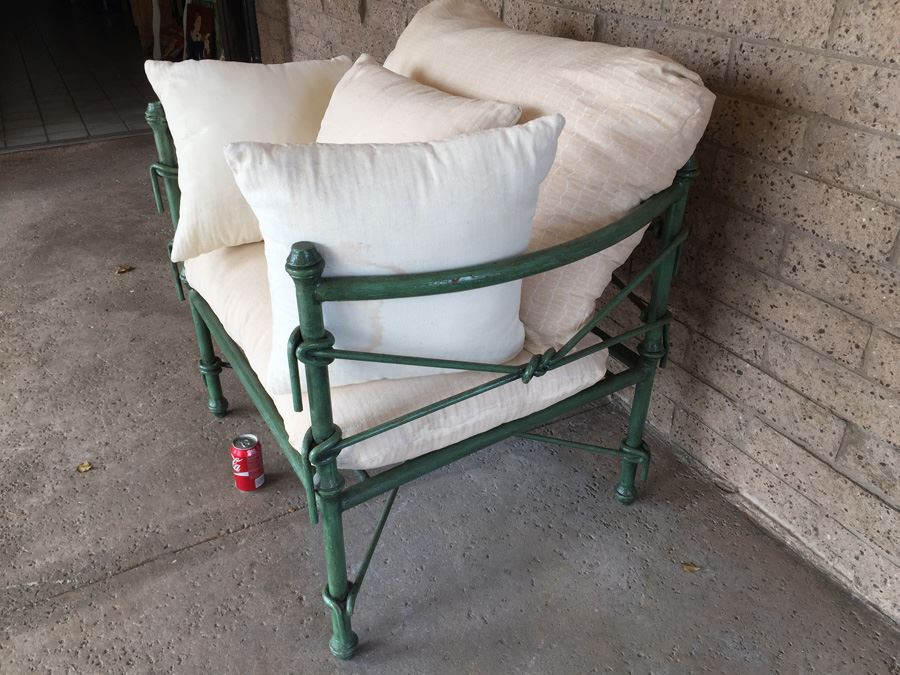 Large Wrought Iron Arm Chair With Rope And Knot Patterns And White Cushions [Photo 16]