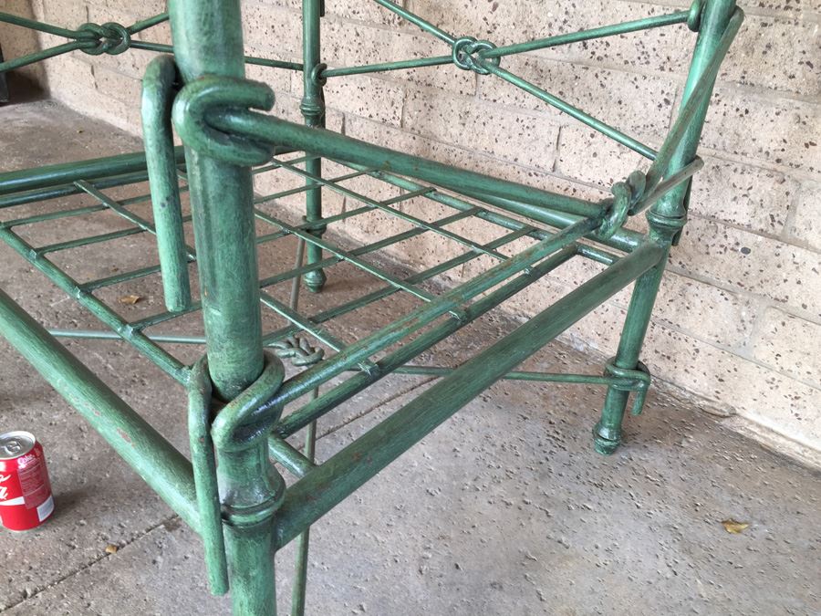 Large Wrought Iron Arm Chair With Rope And Knot Patterns And White Cushions [Photo 2]