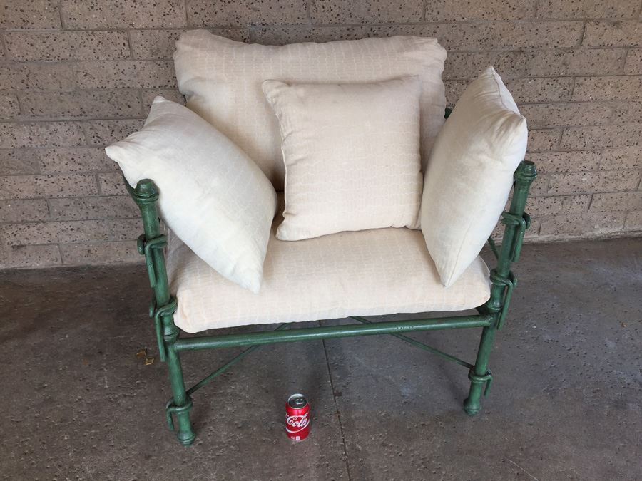 Large Wrought Iron Arm Chair With Rope And Knot Patterns And White Cushions [Photo 14]