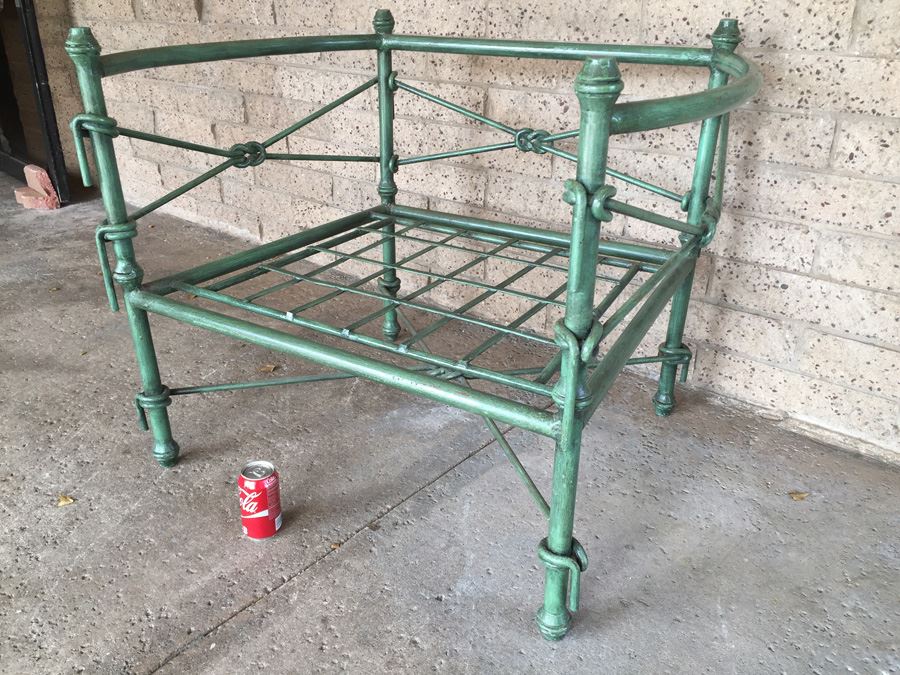 Large Wrought Iron Arm Chair With Rope And Knot Patterns And White Cushions [Photo 4]