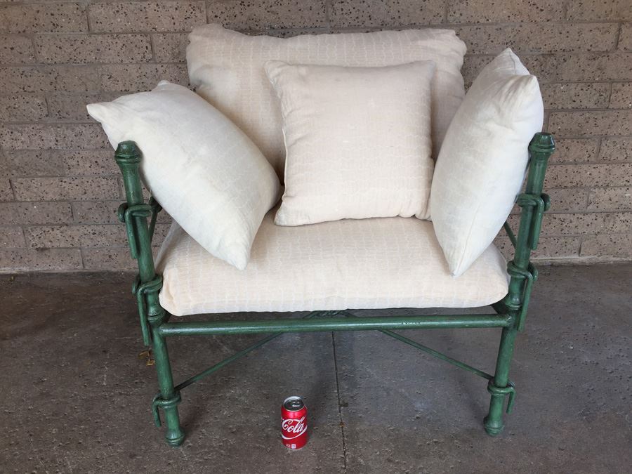 Large Wrought Iron Arm Chair With Rope And Knot Patterns And White Cushions [Photo 15]