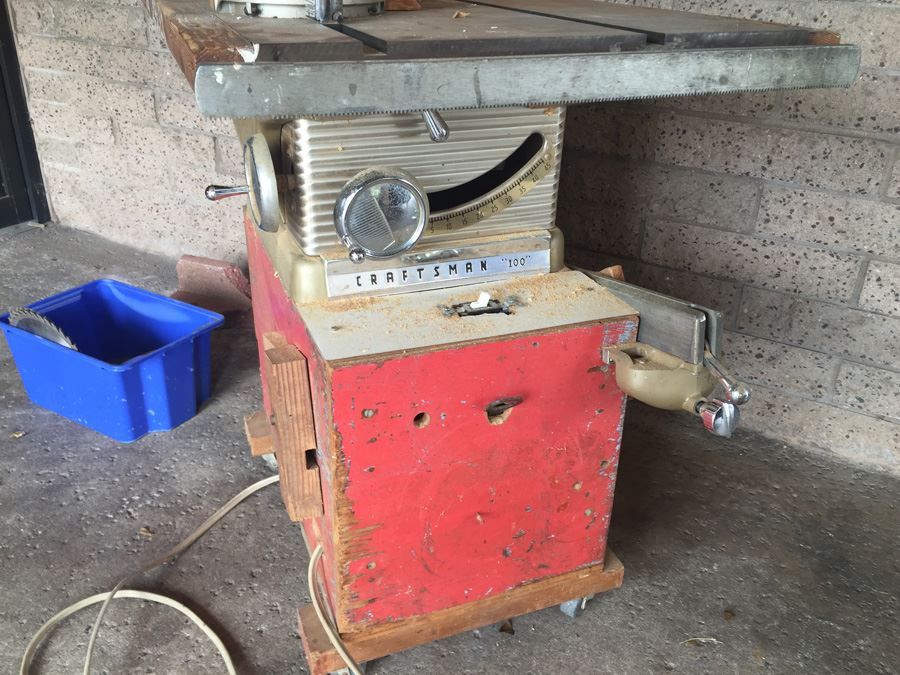 Vintage Crafstman '100' Table Saw With Custom Bench And Lot Of Rotary Saw Blades [Photo 1]