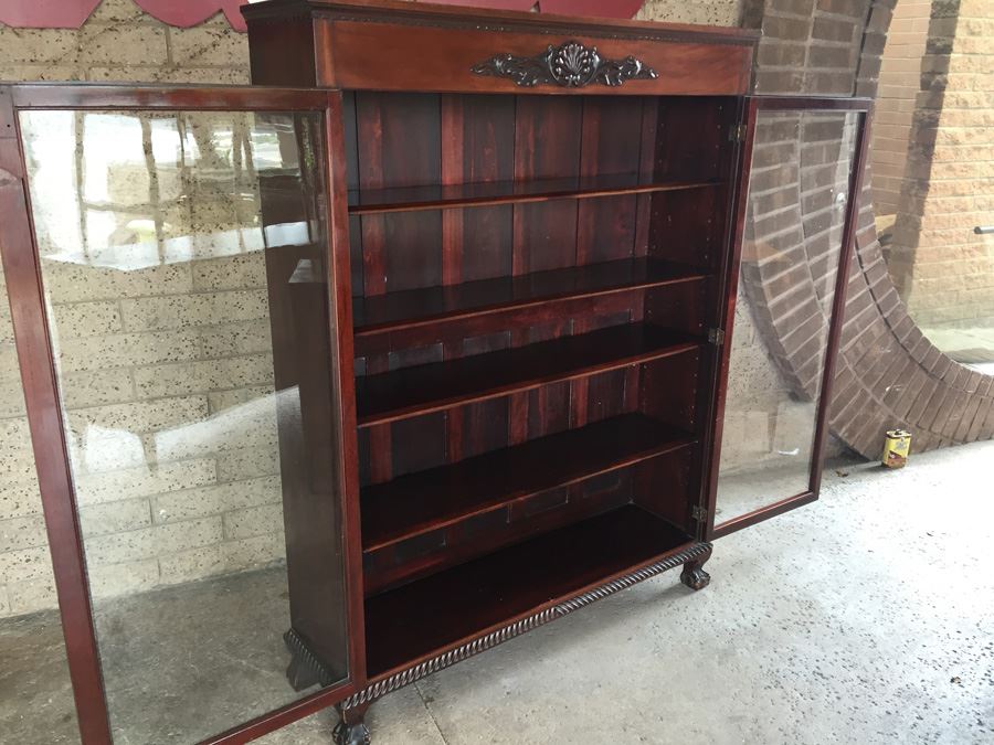 Stunning Antique Mahogany Nicely Carved Curio Cabinet With Ball And Claw Feet [Photo 20]