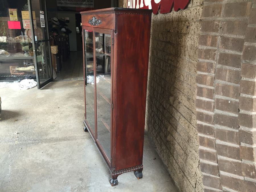 Stunning Antique Mahogany Nicely Carved Curio Cabinet With Ball And Claw Feet [Photo 6]