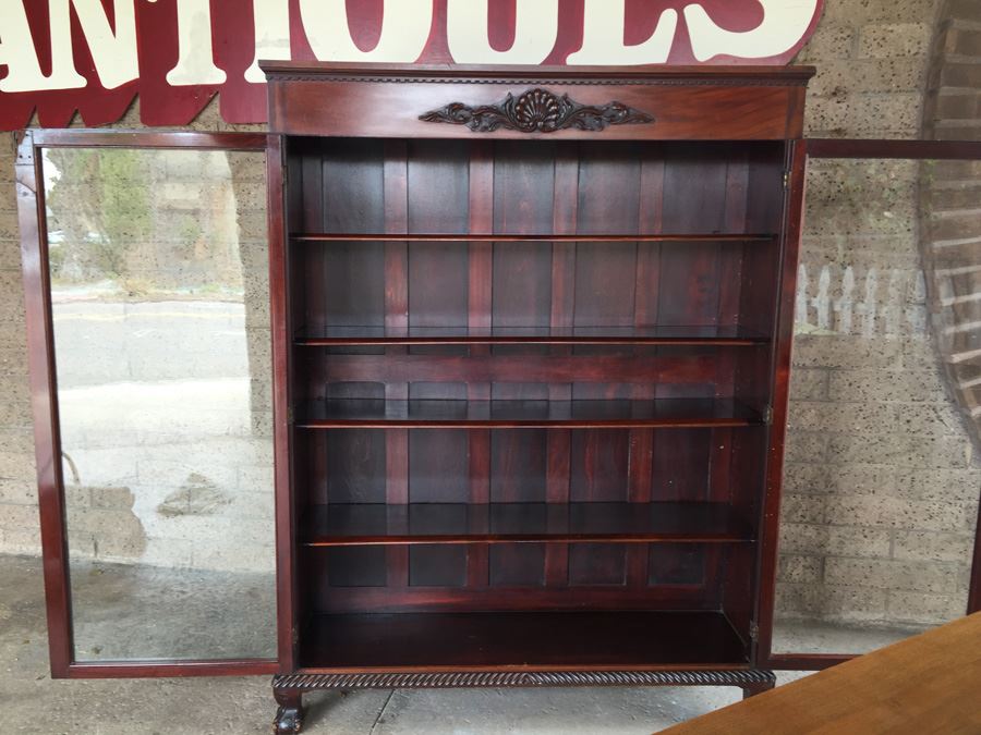Stunning Antique Mahogany Nicely Carved Curio Cabinet With Ball And Claw Feet [Photo 2]