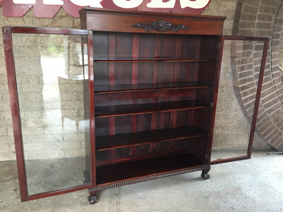 Stunning Antique Mahogany Nicely Carved Curio Cabinet With Ball And Claw Feet [Photo 17]