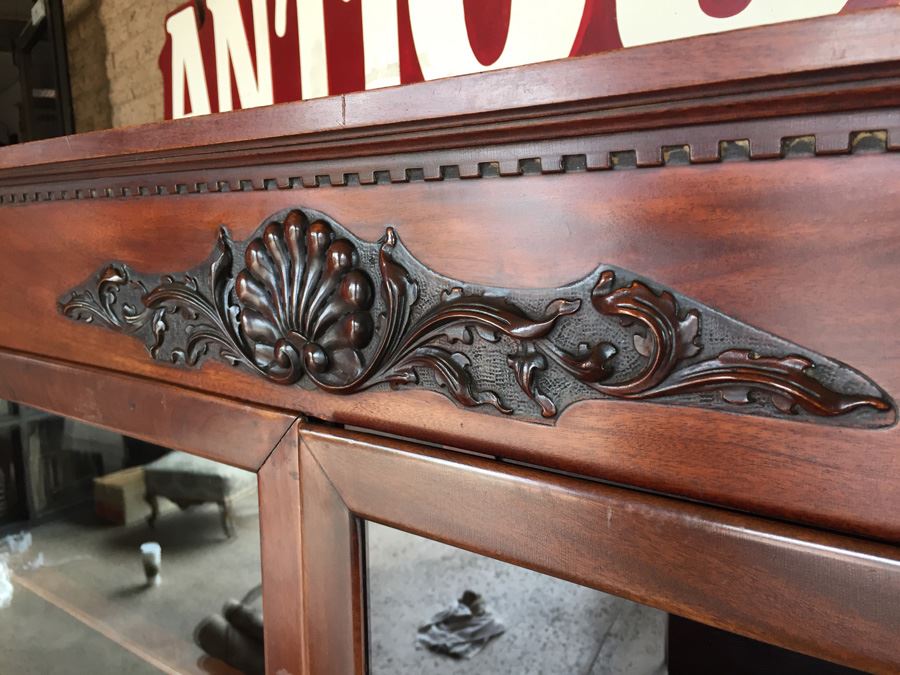 Stunning Antique Mahogany Nicely Carved Curio Cabinet With Ball And ...