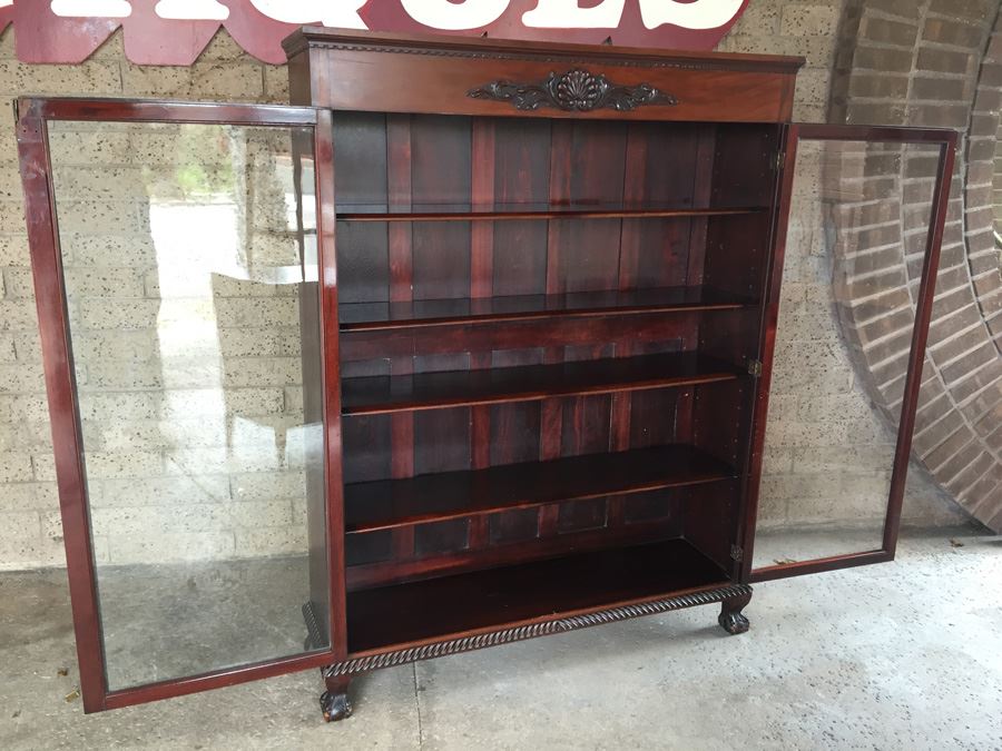 Stunning Antique Mahogany Nicely Carved Curio Cabinet With Ball And Claw Feet [Photo 16]