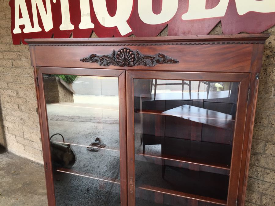 Stunning Antique Mahogany Nicely Carved Curio Cabinet With Ball And Claw Feet [Photo 5]