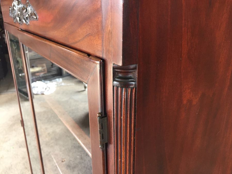 Stunning Antique Mahogany Nicely Carved Curio Cabinet With Ball And Claw Feet [Photo 9]