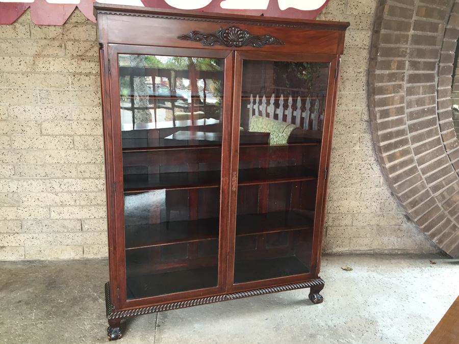 Stunning Antique Mahogany Nicely Carved Curio Cabinet With Ball And Claw Feet [Photo 15]