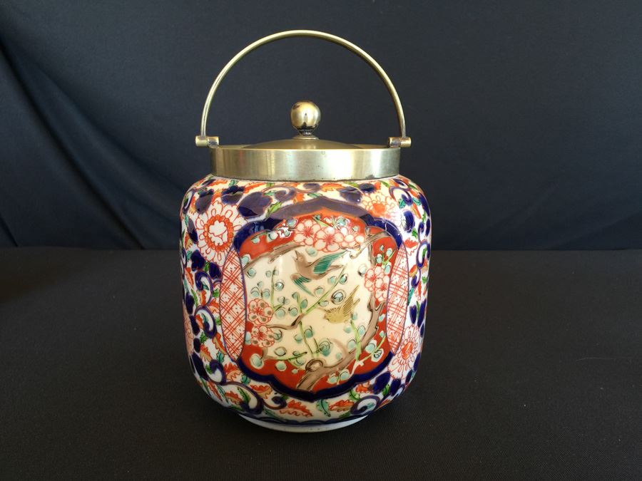 Japanese Imari Porcelain Jar With Metal Lid