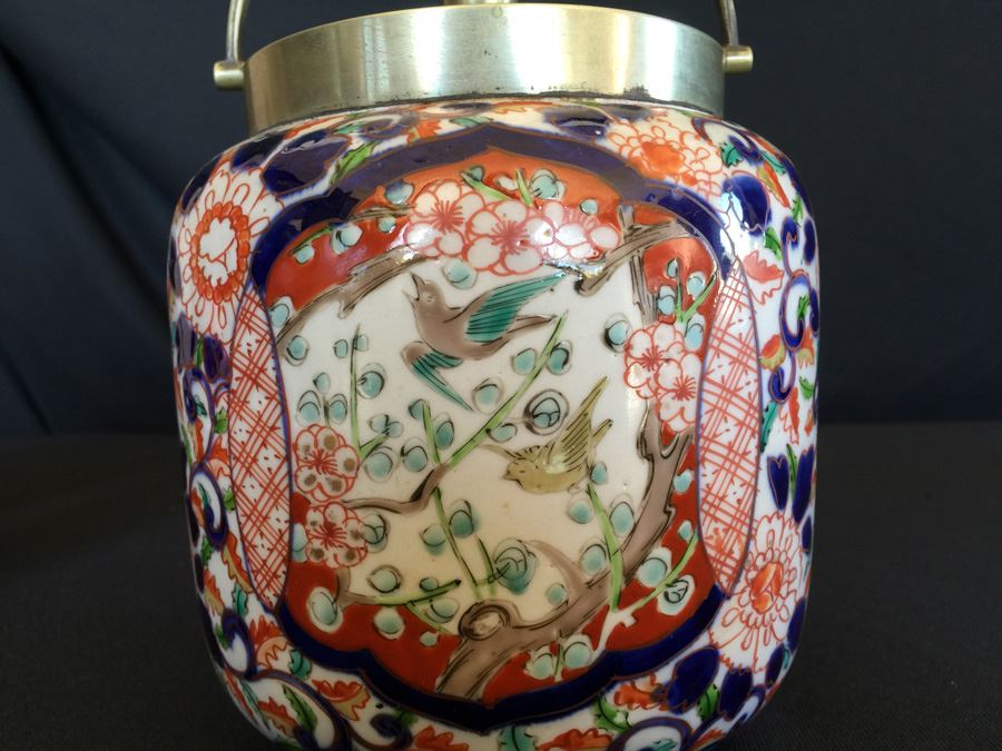 Japanese Imari Porcelain Jar With Metal Lid [Photo 5]