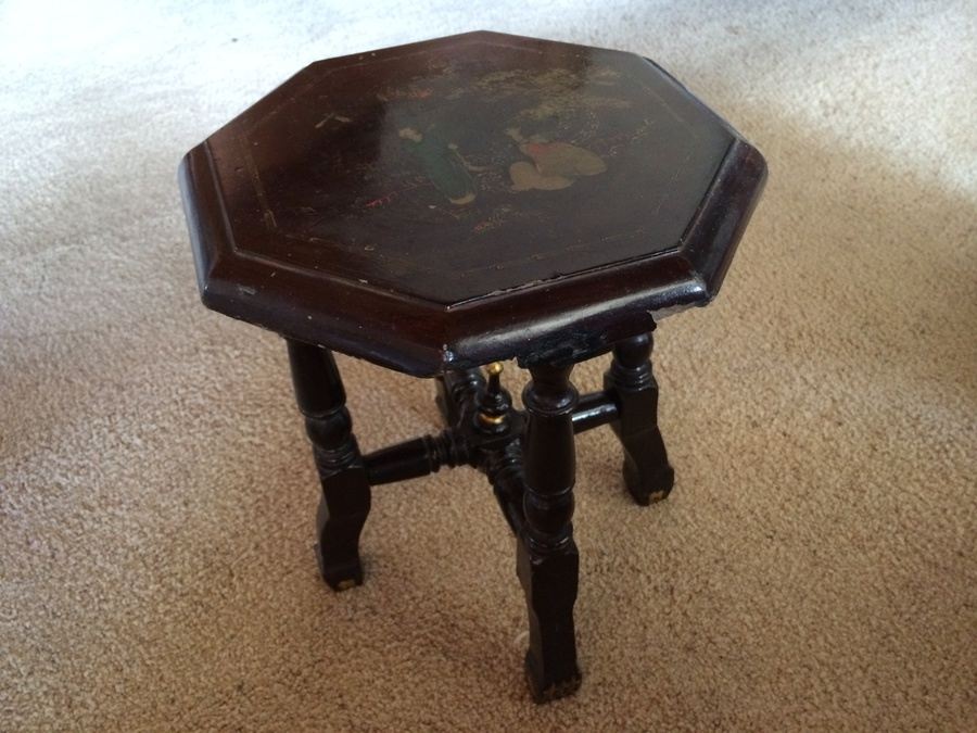 Hand Painted Black Asian Stool [Photo 3]