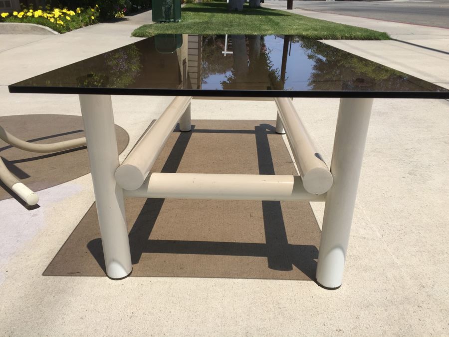 Vintage White Metal And Smoky Glass Table And Coffee Table Set [Photo 10]