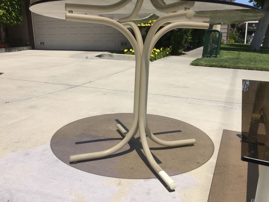 Vintage White Metal And Smoky Glass Table And Coffee Table Set [Photo 9]