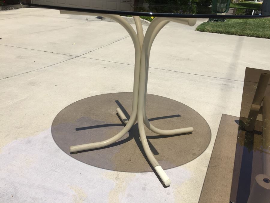 Vintage White Metal And Smoky Glass Table And Coffee Table Set [Photo 8]
