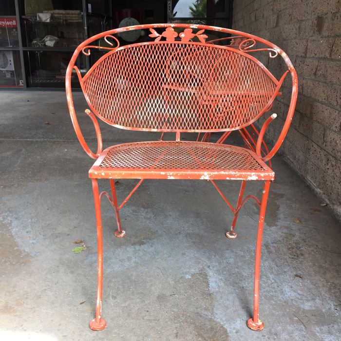 Vintage Orange Wrought Iron Outdoor Patio Chairs With Nesting Tables [Photo 6]