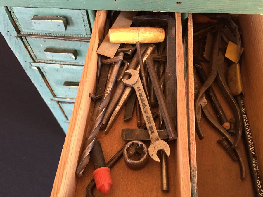 Vintage Folk Art Cabinet Made From Old Kraft Cheese Company Boxes Filled With Tools And Goodies [Photo 7]