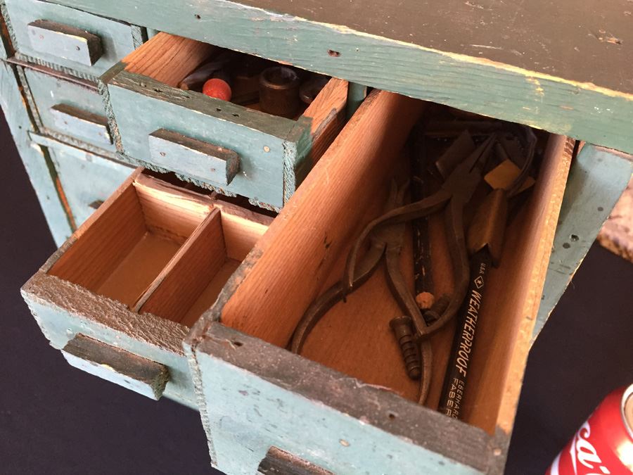 Vintage Folk Art Cabinet Made From Old Kraft Cheese Company Boxes Filled With Tools And Goodies [Photo 3]