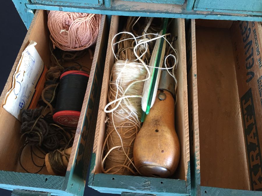 Vintage Folk Art Cabinet Made From Old Kraft Cheese Company Boxes Filled With Tools And Goodies [Photo 10]