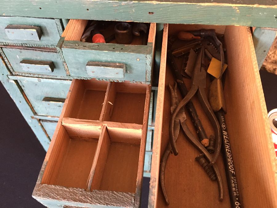Vintage Folk Art Cabinet Made From Old Kraft Cheese Company Boxes Filled With Tools And Goodies [Photo 6]