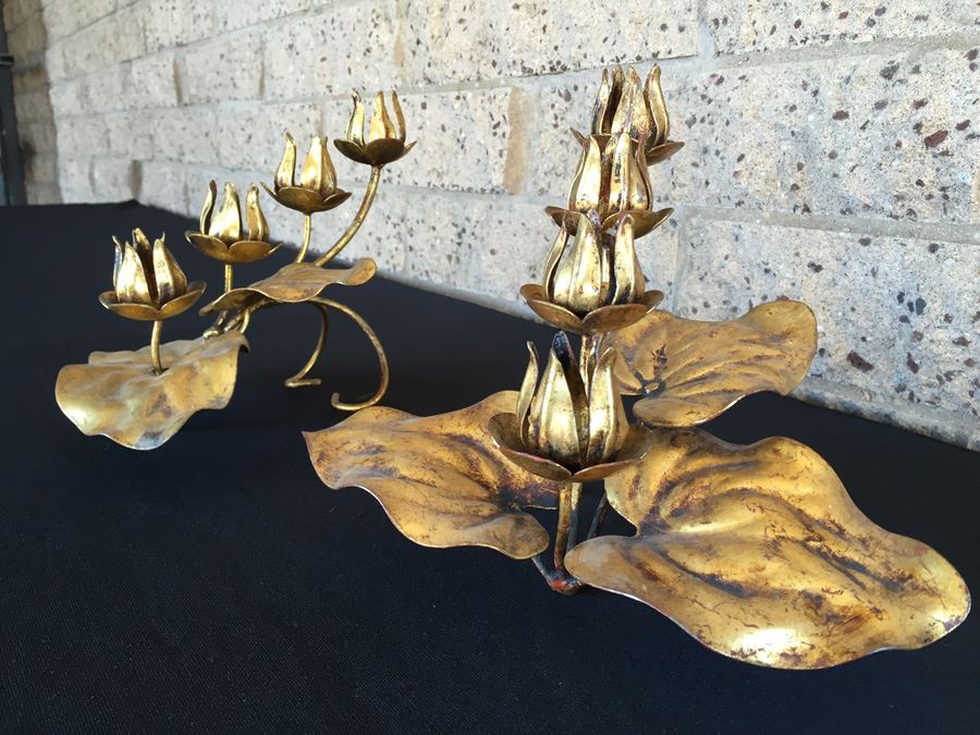 Pair Of Gilt Metal Floral Candle Holders [Photo 8]