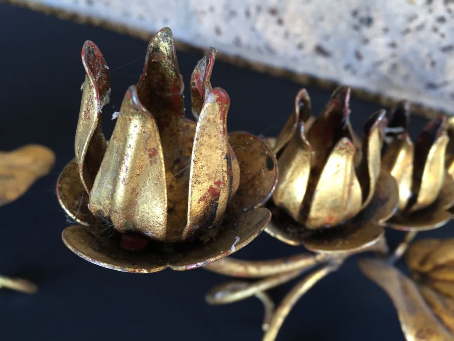 Pair Of Gilt Metal Floral Candle Holders [Photo 2]