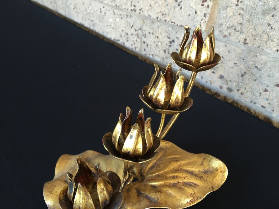 Pair Of Gilt Metal Floral Candle Holders [Photo 10]