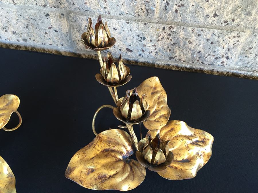 Pair Of Gilt Metal Floral Candle Holders [Photo 6]