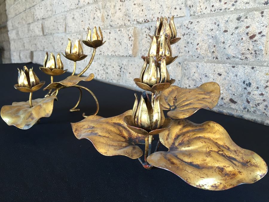 Pair Of Gilt Metal Floral Candle Holders [Photo 7]