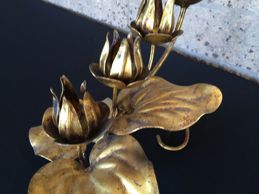 Pair Of Gilt Metal Floral Candle Holders [Photo 9]