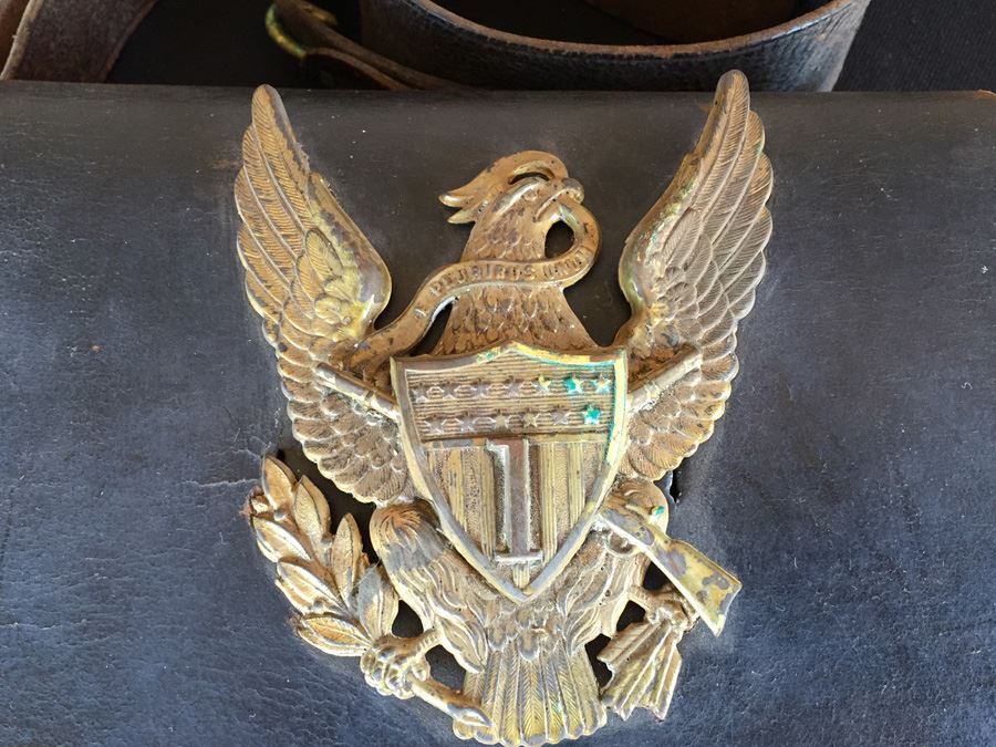 Antique Military Leather Pouch Cartridge Box Maker “WILKINSON & CUMMINGS, SPRINGFIELD, MASS.' With Brass U.S. Military Eagle Emblem Museum Piece [Photo 10]