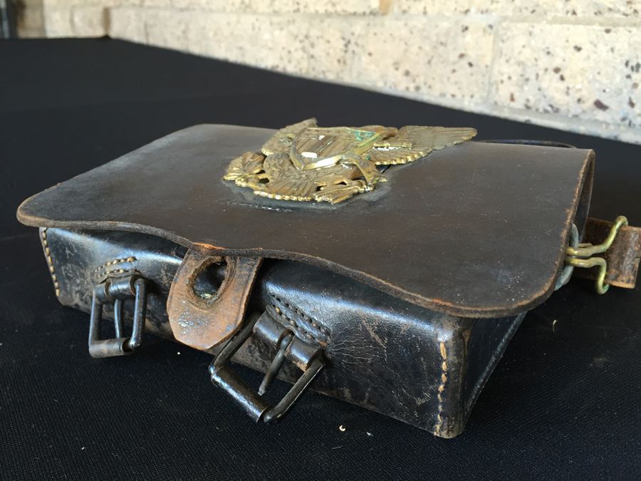 Antique Military Leather Pouch Cartridge Box Maker “WILKINSON & CUMMINGS, SPRINGFIELD, MASS.' With Brass U.S. Military Eagle Emblem Museum Piece [Photo 9]