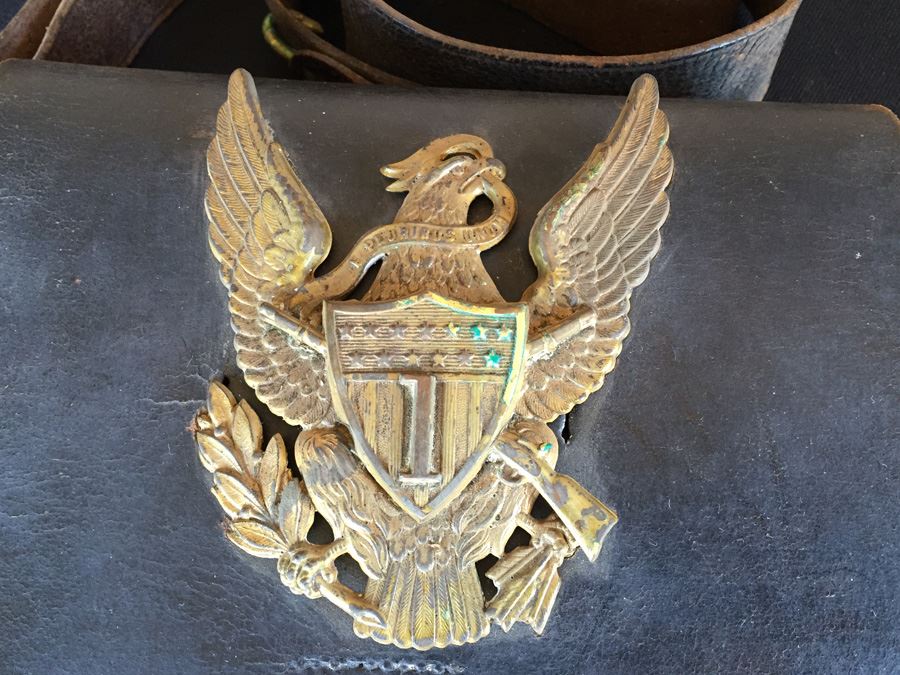 Antique Military Leather Pouch Cartridge Box Maker “WILKINSON & CUMMINGS, SPRINGFIELD, MASS.' With Brass U.S. Military Eagle Emblem Museum Piece [Photo 7]