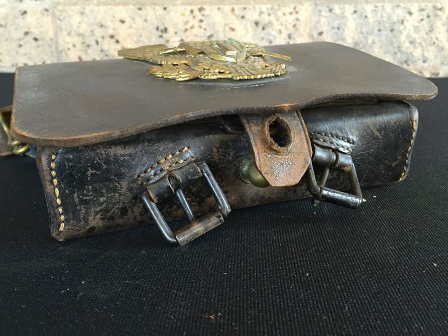 Antique Military Leather Pouch Cartridge Box Maker “WILKINSON & CUMMINGS, SPRINGFIELD, MASS.' With Brass U.S. Military Eagle Emblem Museum Piece [Photo 12]