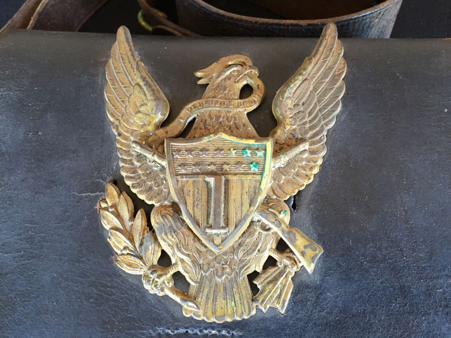 Antique Military Leather Pouch Cartridge Box Maker “WILKINSON & CUMMINGS, SPRINGFIELD, MASS.' With Brass U.S. Military Eagle Emblem Museum Piece [Photo 2]