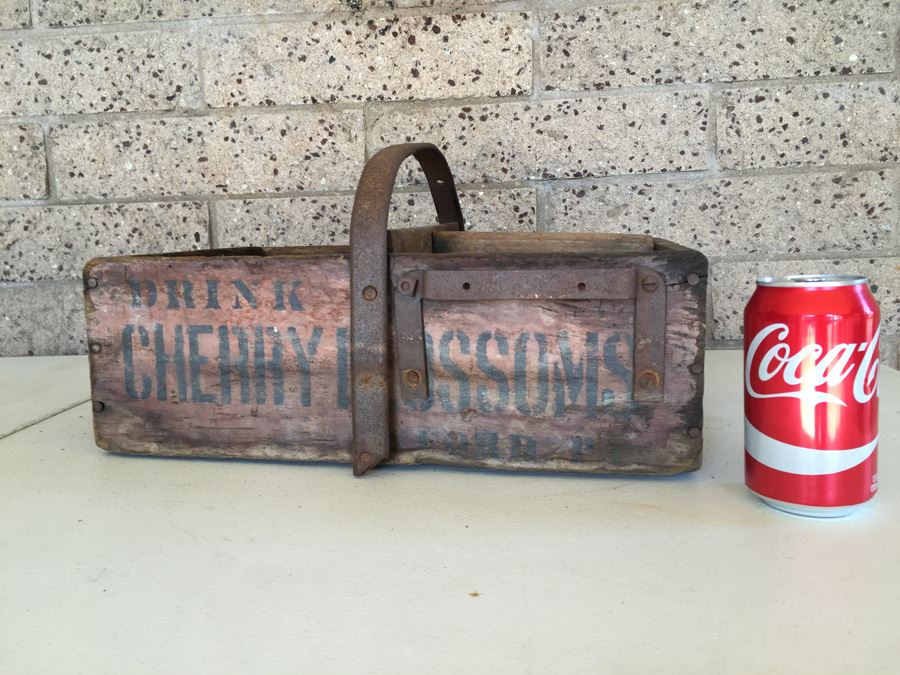 Vintage Wooden Crate With Metal Strapping Says 'DRINK CHERRY BLOSSOMS' On Side Soda Crate [Photo 12]