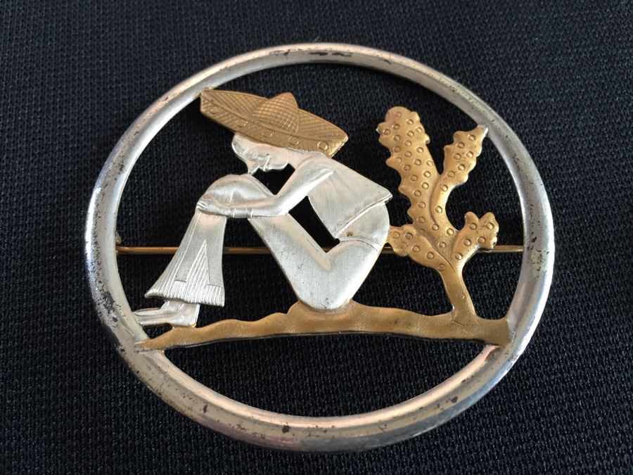 Pair Of Vintage Sterling Silver Brooches Pins Cactus [Photo 2]