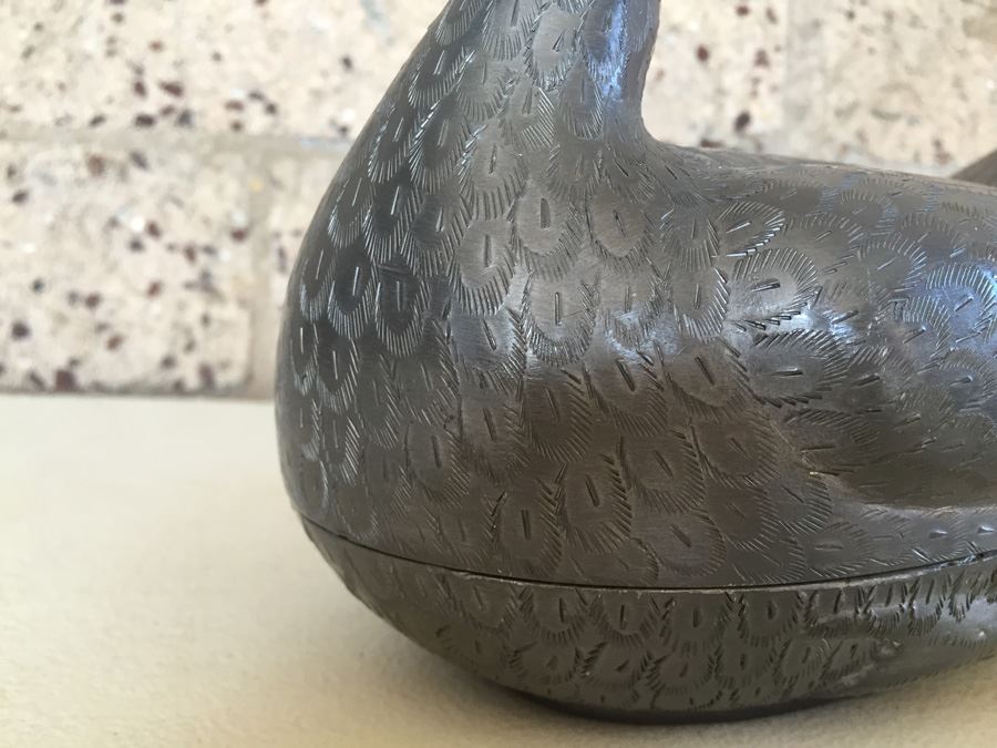 Exquisite Chinese Pewter Duck Covered Bowl With Lid [Photo 7]