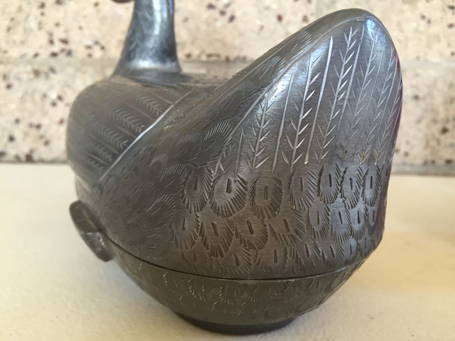 Exquisite Chinese Pewter Duck Covered Bowl With Lid [Photo 2]