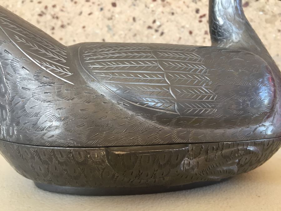 Exquisite Chinese Pewter Duck Covered Bowl With Lid [Photo 10]