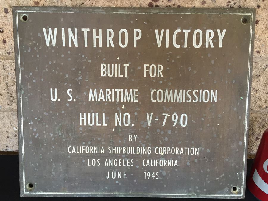 HEAVY Thick Copper Brass Bronze Hull Identification Plate From Actual Ship WINTHROP VICTORY 1945 [Photo 5]