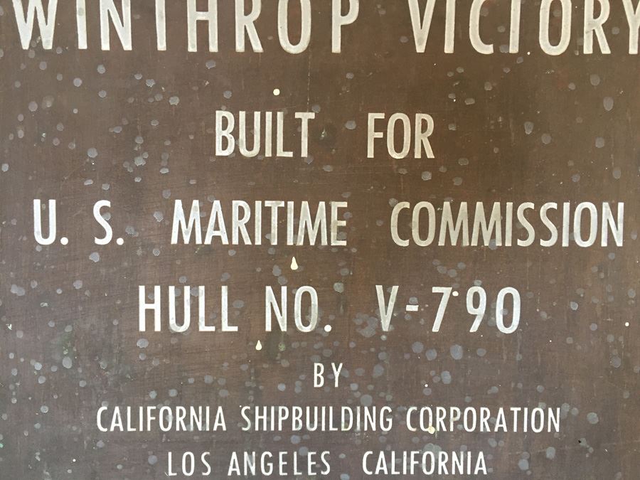 HEAVY Thick Copper Brass Bronze Hull Identification Plate From Actual Ship WINTHROP VICTORY 1945 [Photo 6]