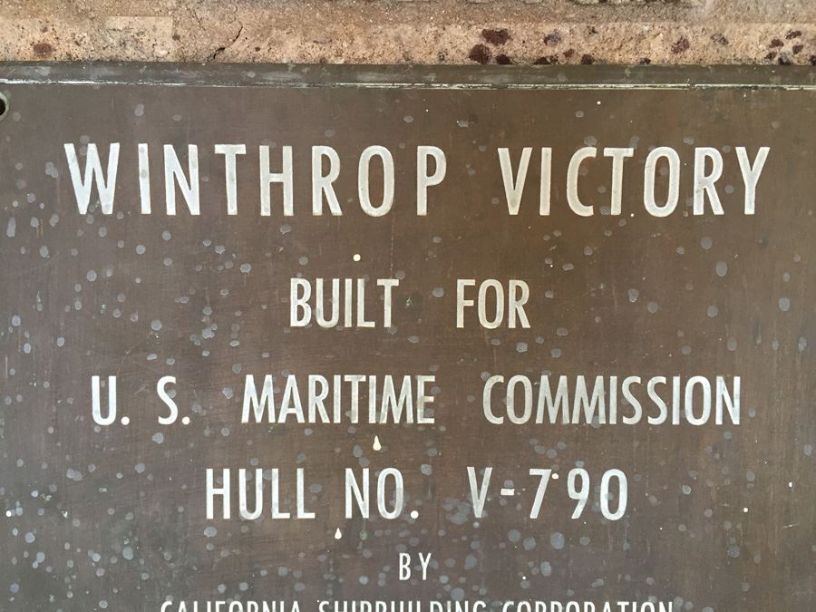 HEAVY Thick Copper Brass Bronze Hull Identification Plate From Actual Ship WINTHROP VICTORY 1945 [Photo 2]