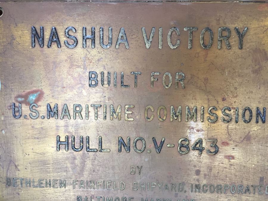 HEAVY Copper Brass Bronze Hull Identification Plate From Actual Ship NASHUA VICTORY 1945 [Photo 2]
