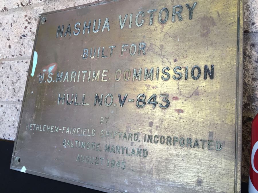 HEAVY Copper Brass Bronze Hull Identification Plate From Actual Ship NASHUA VICTORY 1945 [Photo 7]