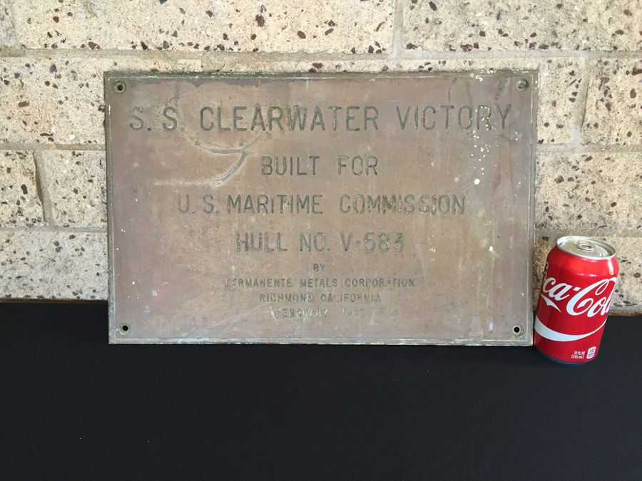 HEAVY Copper Brass Bronze Hull Identification Plate From Actual Ship S.S. CLEARWATER VICTORY 1945 [Photo 5]