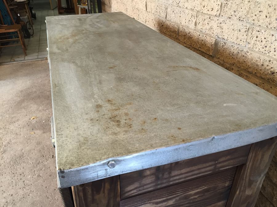 Industrial Rustic Dresser Workbench With Galvanized Metal Top [Photo 4]