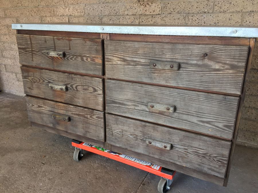Industrial Rustic Dresser Workbench With Galvanized Metal Top [Photo 6]